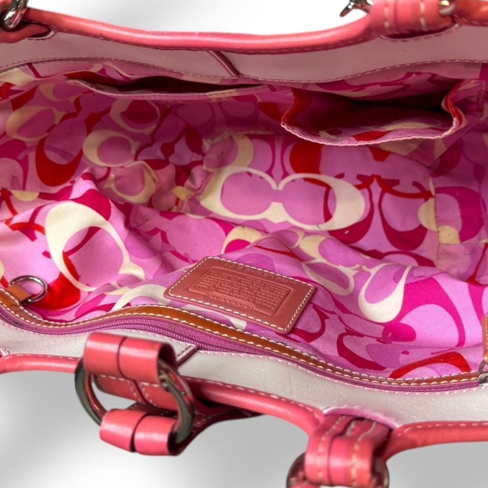 Y2k Coach‎ 2003 Pink Basket Weave Straw Leather Soho Buckle Bag - Picture 8 of 9